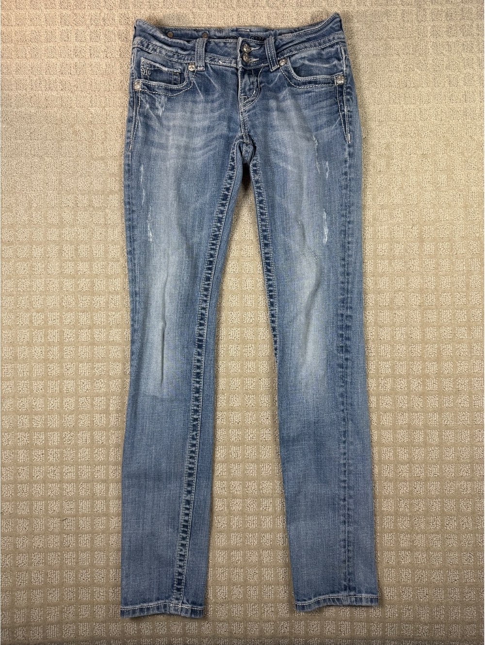Y2K Miss Me Skinny Jeans Size 26 Embellished Stretch Denim